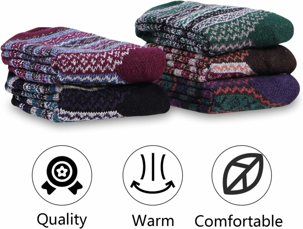 5 Pack Womens Wool Socks Winter Warm Socks Thick Knit Cabin Cozy Crew Soft Socks Gifts for Women