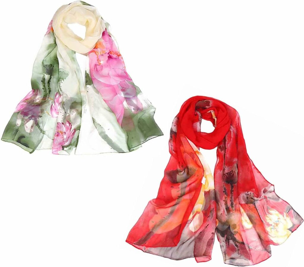 Acotavie 2 Pcs Scarfs for Women Lightweight Scarves Fashion Floral Print Shawls Holiday Gifts Scarf