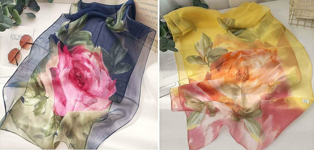 Acotavie 2 Pcs Scarfs for Women Lightweight Scarves Fashion Floral Print Shawls Holiday Gifts Scarf