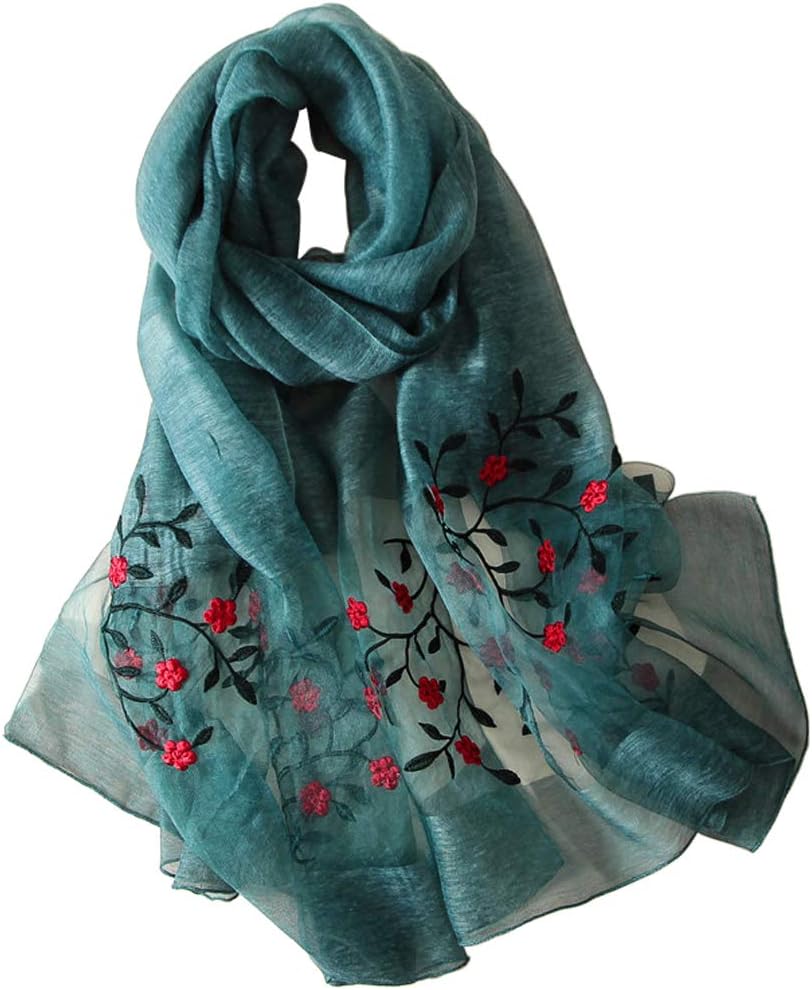 Alysee Women Lovely SilkWool Mixed Floral Embroidered Scarf Shawl Wrap