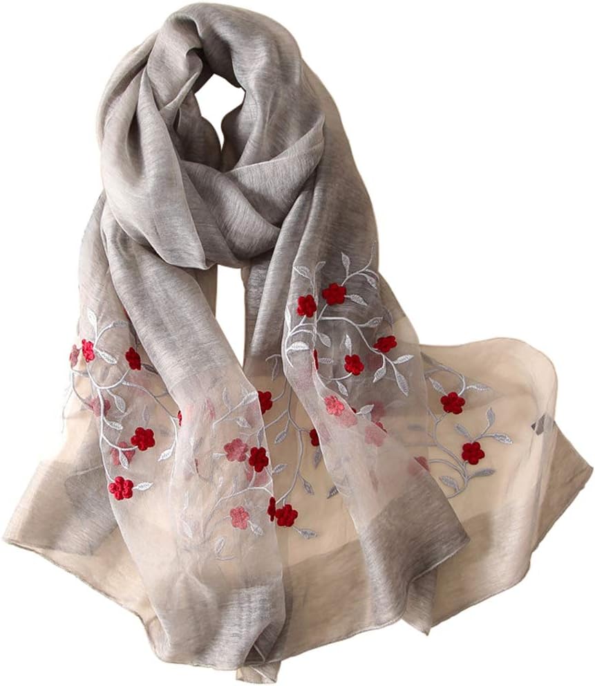 Alysee Women Lovely SilkWool Mixed Floral Embroidered Scarf Shawl Wrap