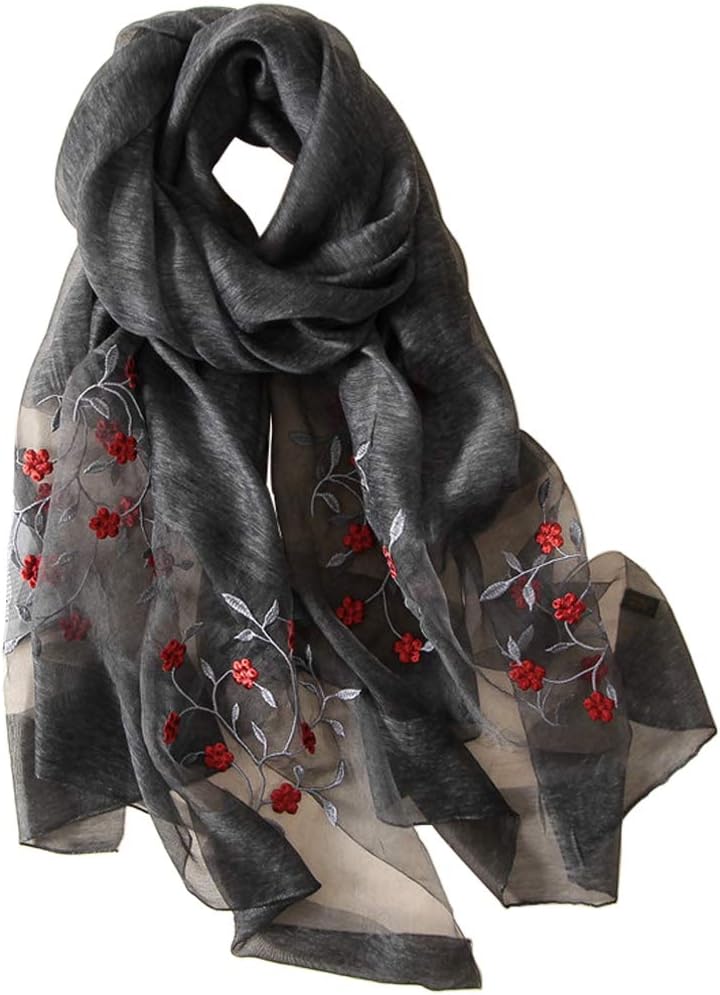 Alysee Women Lovely SilkWool Mixed Floral Embroidered Scarf Shawl Wrap