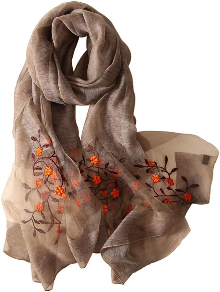 Alysee Women Lovely SilkWool Mixed Floral Embroidered Scarf Shawl Wrap