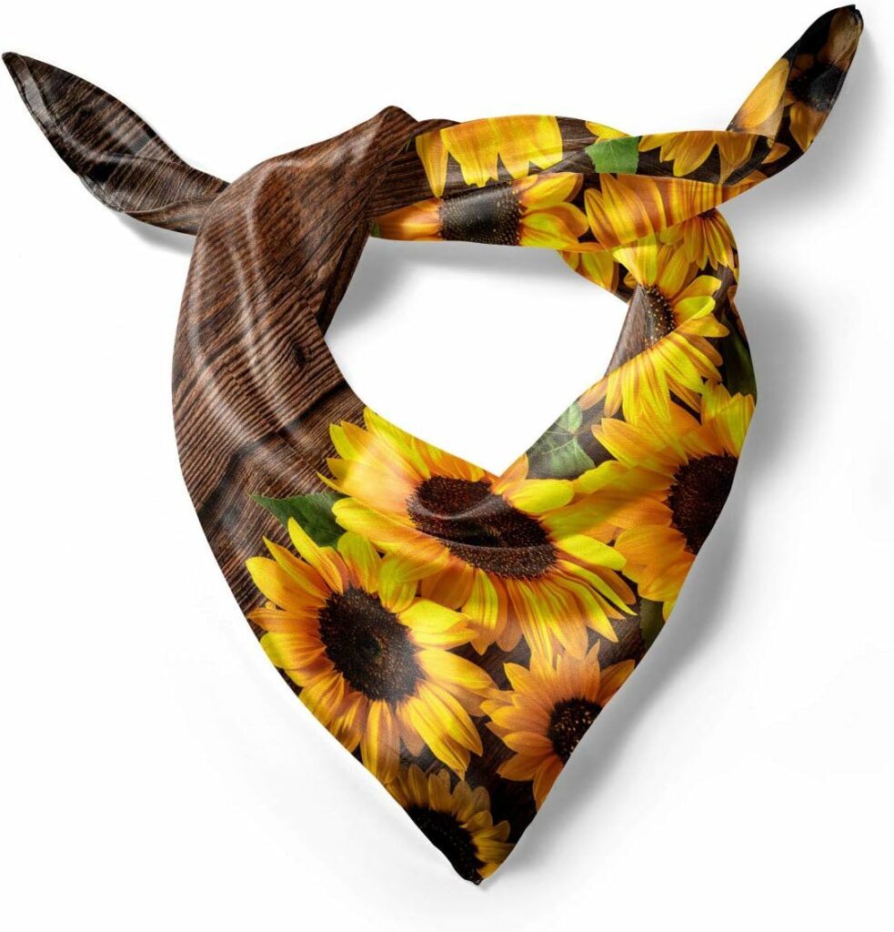 Ambesonne Rustic Wood Head Scarf, Autumn Sunflower Motif, Hair Wrap