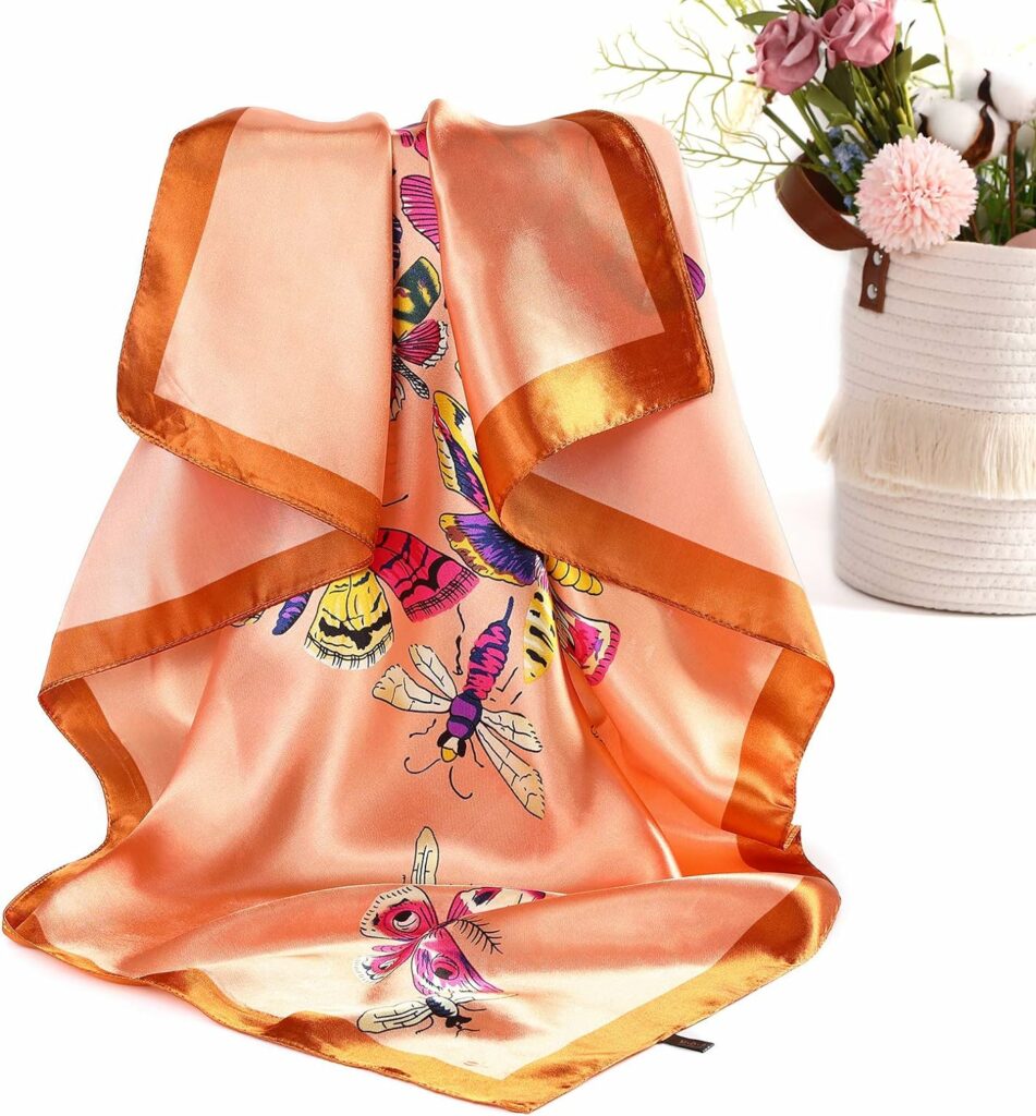 AWAYTR 35” Satin Large Square Head Scarves - 4PCS Silk Like Neck Scarf Hair Sleeping Wraps Satin Silk Scarfs for Women