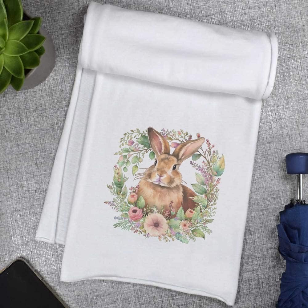 Azeeda Rabbit in a Floral Wreath - Cottagecore Watercolor Design Lightweight Scarf/Wrap (SC00024657)