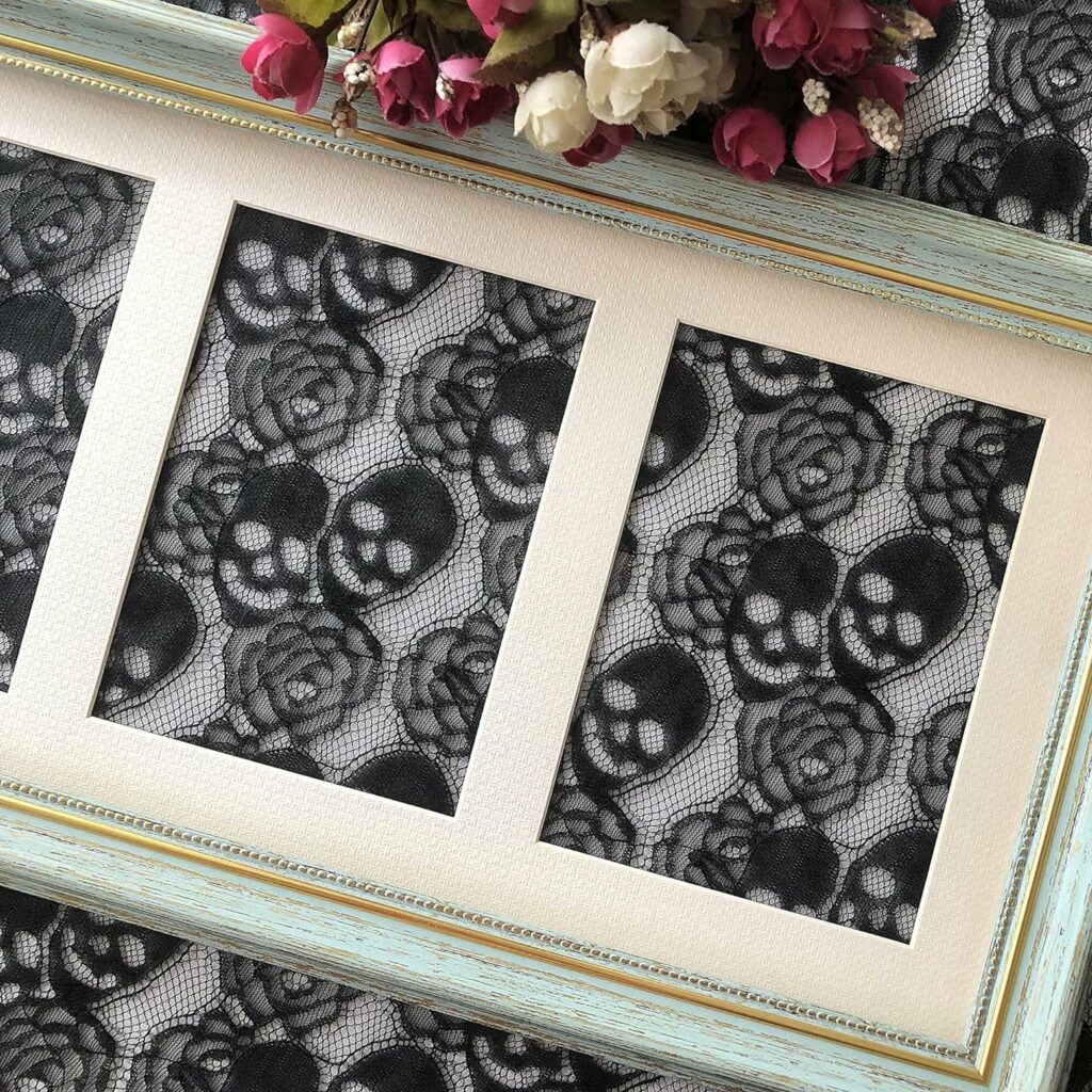 Black Skull Lace Fabric, 59 x 72 Inches Non-Stretch Fabric Lace, Floral Lace Fabric for Wedding, Tablecloth, Curtains, Party Overlay, DIY Home Decor