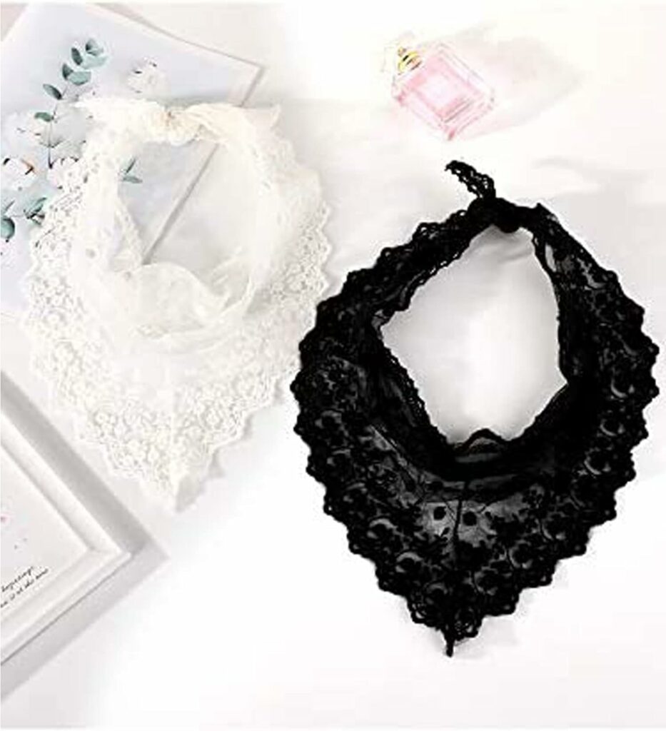 Boao 2 Pieces 1950s Retro Lace Scarf Triangle Neck Scarf Embroidered Lace Wrap Hair Wrap for Women