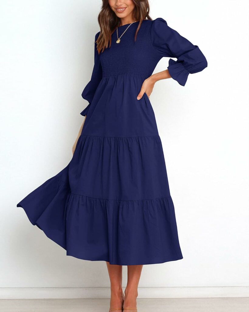 BTFBM Women Casual Long Sleeve Crew Neck Fall Dress Bohemian Relaxed Fit Floral Flowy Maxi Dresses Tiered Cocktail Dress