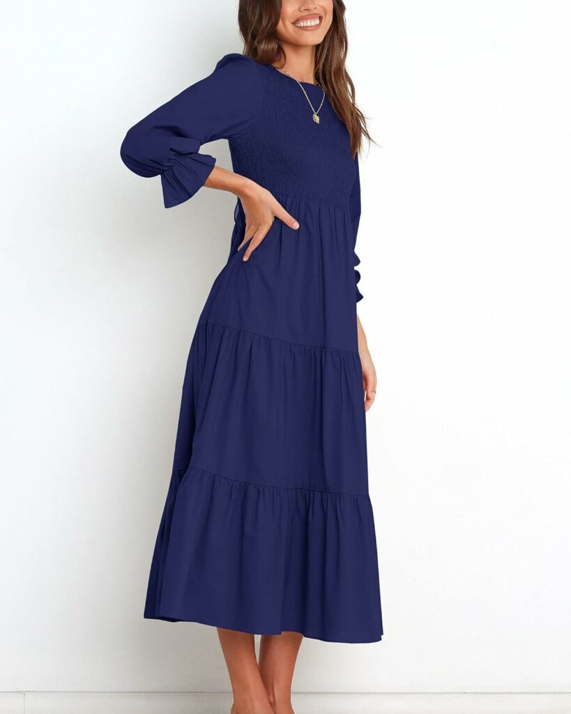 BTFBM Women Casual Long Sleeve Crew Neck Fall Dress Bohemian Relaxed Fit Floral Flowy Maxi Dresses Tiered Cocktail Dress