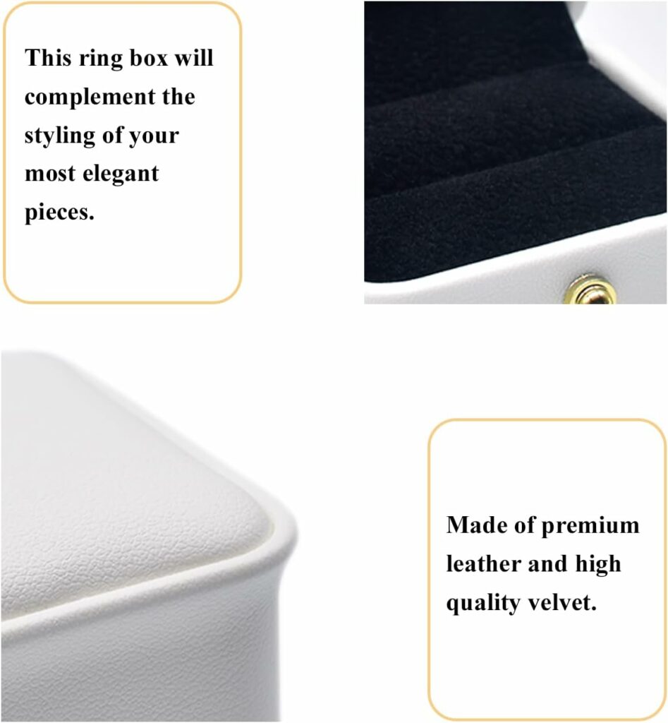 Eveynsh Wedding Engagement Ring Box White, Square Leather Velvet Jewelry Ring Bearer Box, Premium Gorgeous Vintage Single Slot Ring Box for Proposal, Ceremony, Anniversary, Gift