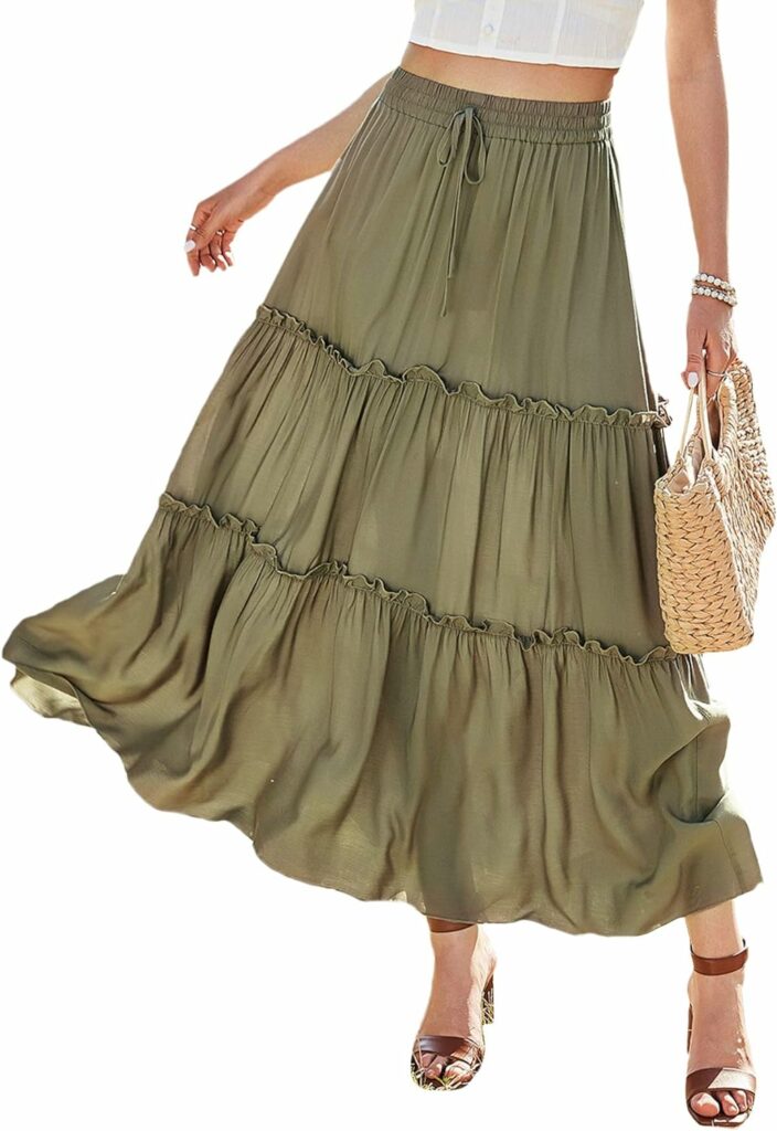 Floerns Womens A Line Ruffle Layered Flowy Beach Casual Long Maxi Skirt