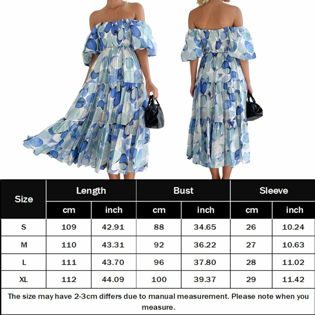 Floral Puff Sleeve Maxi Dress,Boho Summer Ruffle Dress,Casual Cottagecore Square Neck Backless Smocked Tiered Flowy Sun Dress