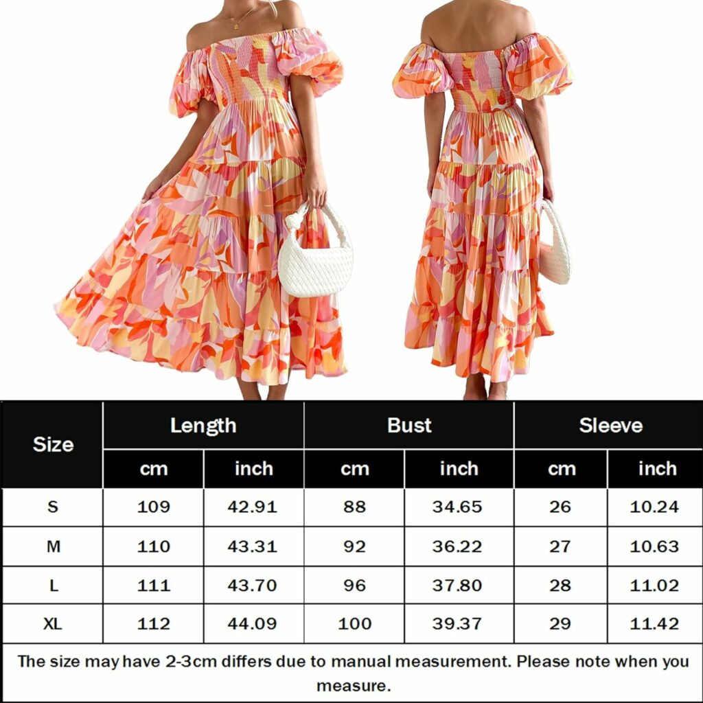 Floral Puff Sleeve Maxi Dress,Boho Summer Ruffle Dress,Casual Cottagecore Square Neck Backless Smocked Tiered Flowy Sun Dress