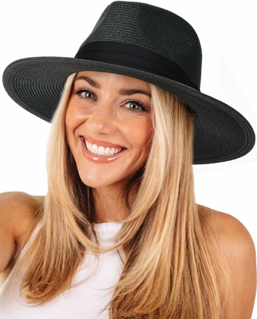 FURTALK Womens Mens Wide Brim Straw Panama Hat Fedora Summer Beach Sun Hat UPF Straw Hat for Women