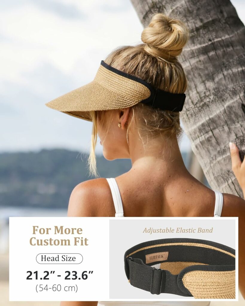 FURTALK Womens Sun Visor Hat Straw Sun Visors for Women Summer Packable Ponytail Beach Hats for Women Travel UPF 50+