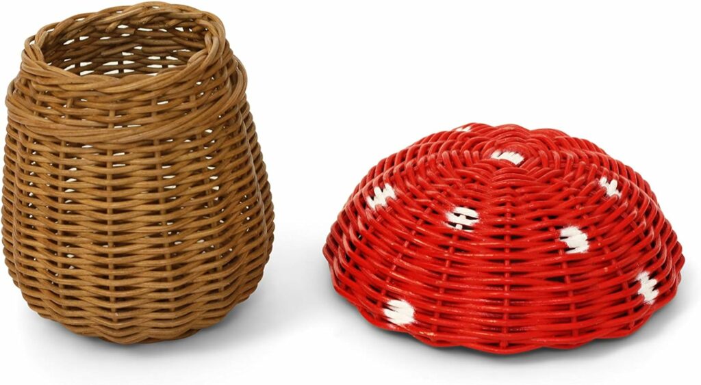 G6 COLLECTION Mushroom Rattan Storage Basket With Lid Decorative Bin Home Decor Hand Woven Shelf Organizer Cute Handmade Handcrafted Gift Art Decoration Artwork Wicker Mushroom