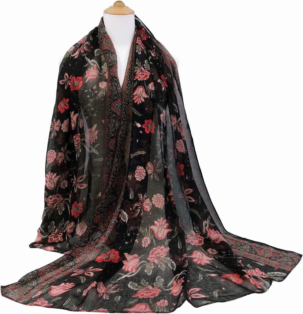 GERINLY Lightweight Scarves Fashion Flowers Print Women Cotton Wrap Scarf Head Shawl Winter Gift