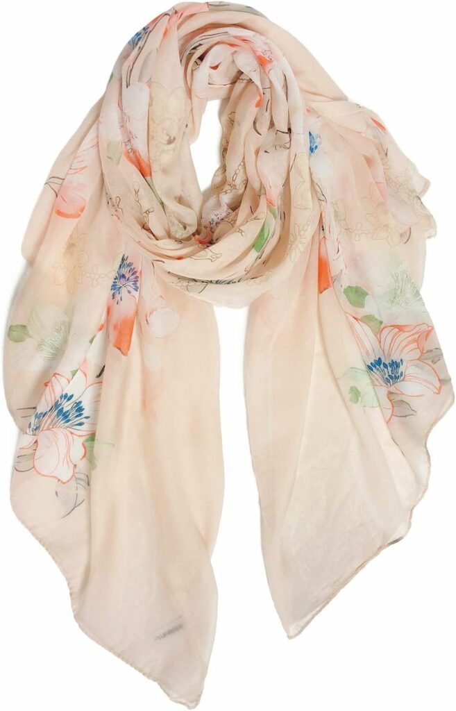 GERINLY Lightweight Scarves Fashion Flowers Print Women Cotton Wrap Scarf Head Shawl Winter Gift