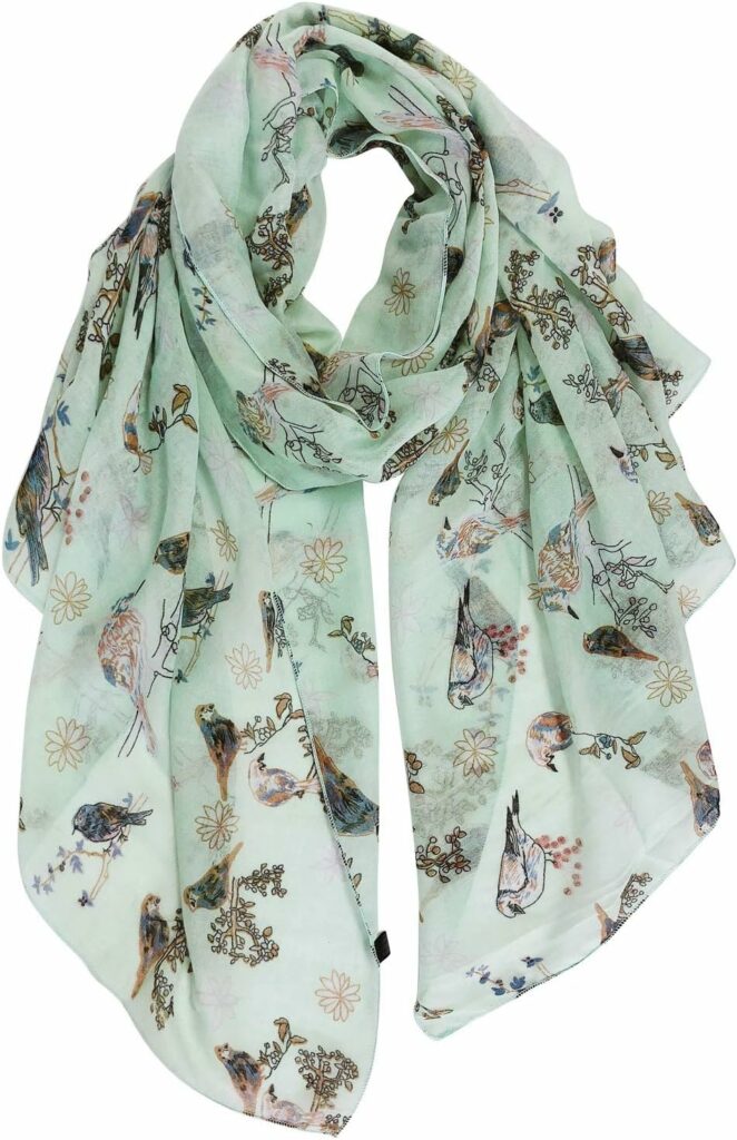 GERINLY Scarfs for Women Lightweight Floral Birds Print Cotton Scarves and Wraps for Winter Shawl