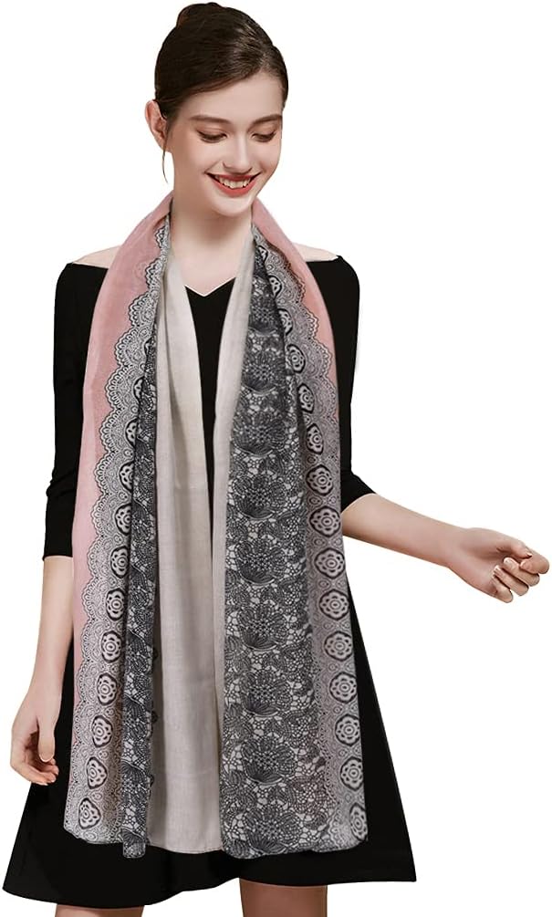 GERINLY Stylish Scarves for Women Lightweight Fashion Lace Printed Wrap Scarfs