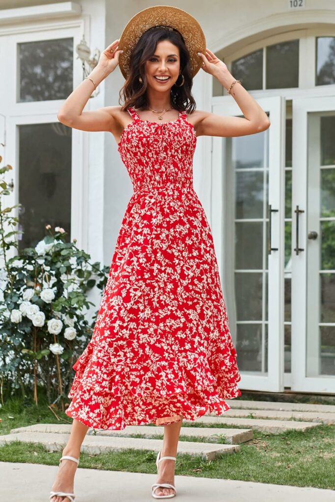 GRACE KARIN Womens 2023 Summer Floral Boho Dress Square Neck Strapped Swing A Line Beach Long Maxi Dress