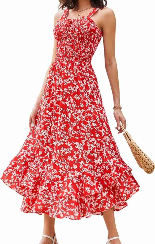 GRACE KARIN Womens 2023 Summer Floral Boho Dress Square Neck Strapped Swing A Line Beach Long Maxi Dress