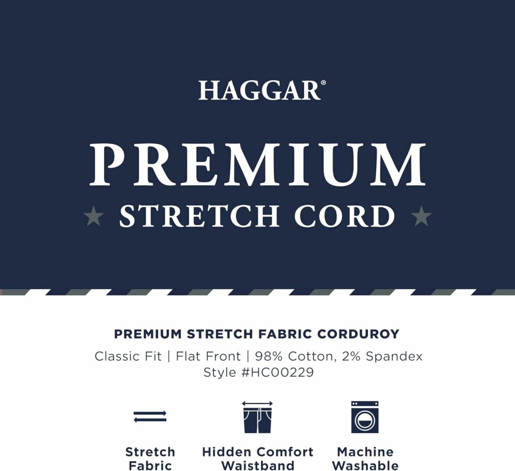 Haggar Mens Corduroy Expandable Waist Classic  Straight Fit Flat Front Pant