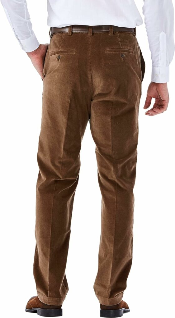 Haggar Mens Corduroy Expandable Waist Classic  Straight Fit Flat Front Pant