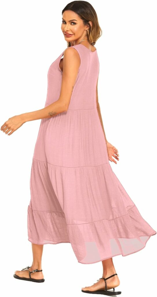 Halife Womens Summer Casual Maxi Dresses Flowy Ruffle Boho Long Dresses with Pockets