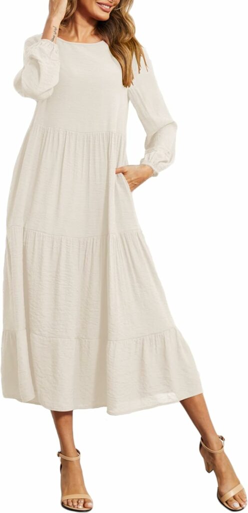 Halife Womens Summer Casual Maxi Dresses Flowy Ruffle Boho Long Dresses with Pockets