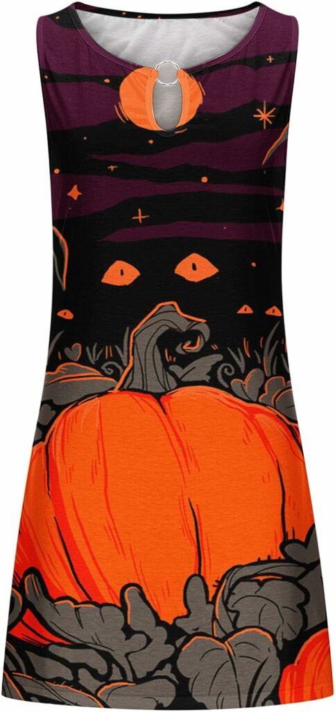 Halloween Dresses for Women Sleeveless Mini Dress Fall Sexy Keyhole Casual Graphic Dresses Tank Dress Vintage Costumes