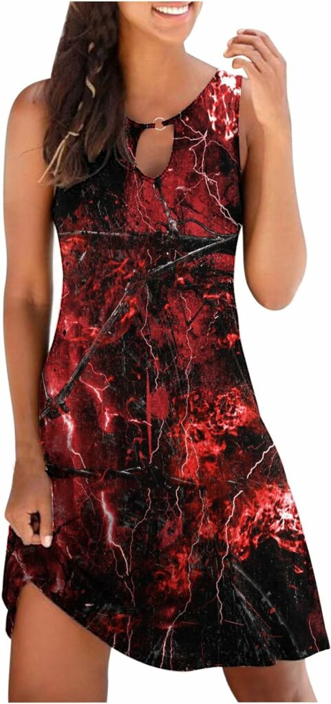 Halloween Dresses for Women Sleeveless Mini Dress Fall Sexy Keyhole Casual Graphic Dresses Tank Dress Vintage Costumes