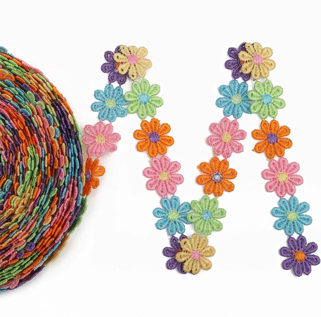 IDONGCAI Colorful Daisy Flower Lace Trim Knitting Wedding Embroidered DIY Handmade Patchwork Ribbon Sewing Supplies Crafts 2.5CM Wide 7Yards/Lot