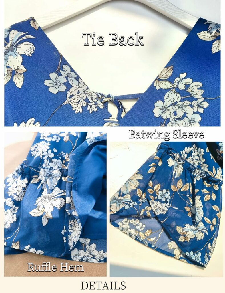 Jollycode Womens Spring Summer 2023 Floral Mini Dress Boho A Line Chiffon Dress Casual Batwing Sleeve Short Dress