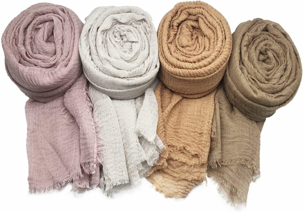 MANSHU 4PCS Women Soft Cotton Hemp Scarf Shawl Long Scarf, Scarf and Wrap, Big Head Scarf