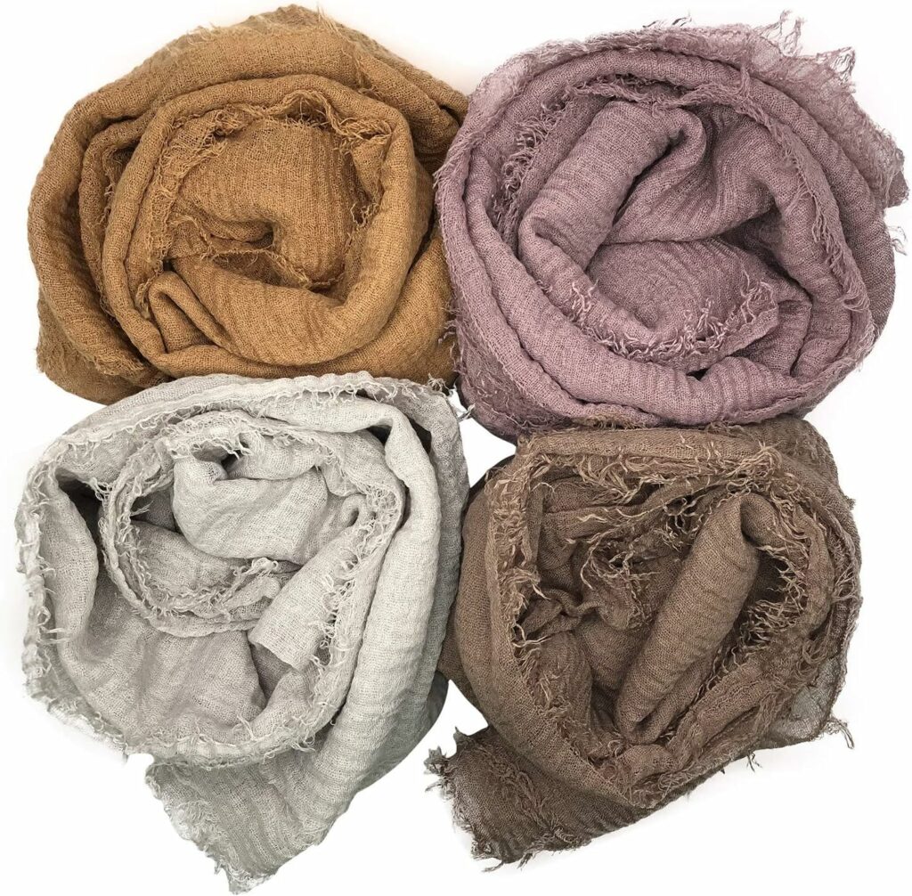 MANSHU 4PCS Women Soft Cotton Hemp Scarf Shawl Long Scarf, Scarf and Wrap, Big Head Scarf