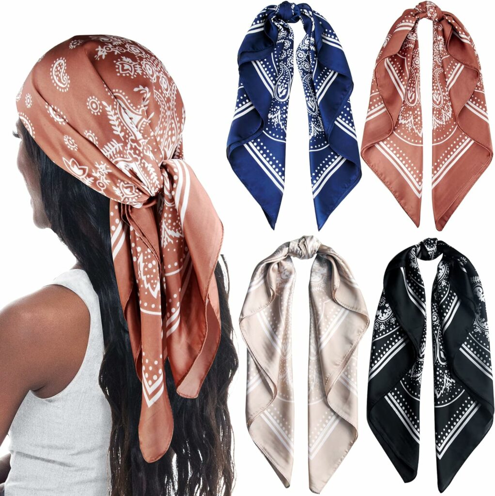 MEISEE 4 Pcs or2 Pcs 27 inches Silk Feel Satin Square Head Scarves for Women Neck Hair Scarves Hair Bandanas Neckerchief