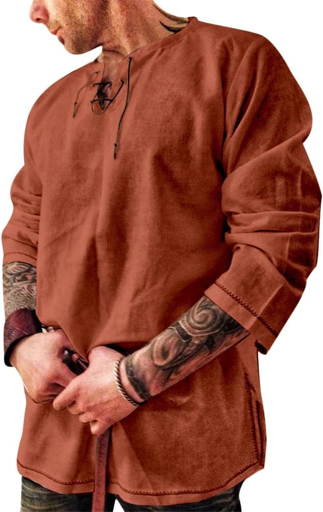 Mens Fashion Cotton Linen Shirt Long Sleeve Solid Color Ethnic Beach Yoga Top