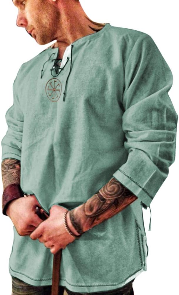 Mens Fashion Cotton Linen Shirt Long Sleeve Solid Color Ethnic Beach Yoga Top