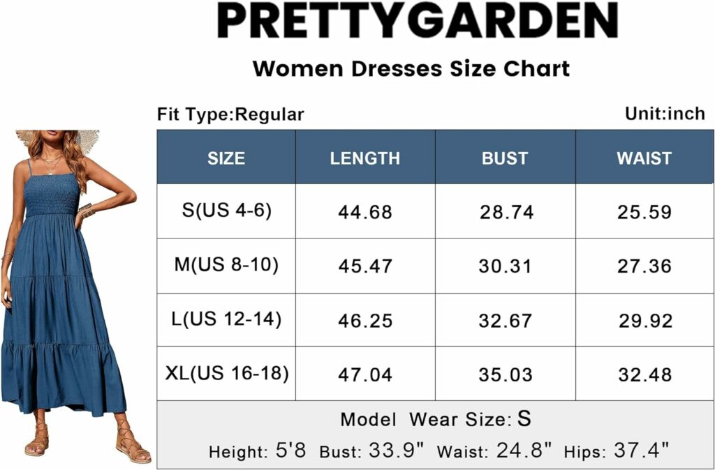 PRETTYGARDEN Womens Summer Maxi Dress Casual Boho Sleeveless Spaghetti Strap Smocked Tiered Long Beach Sun Dresses