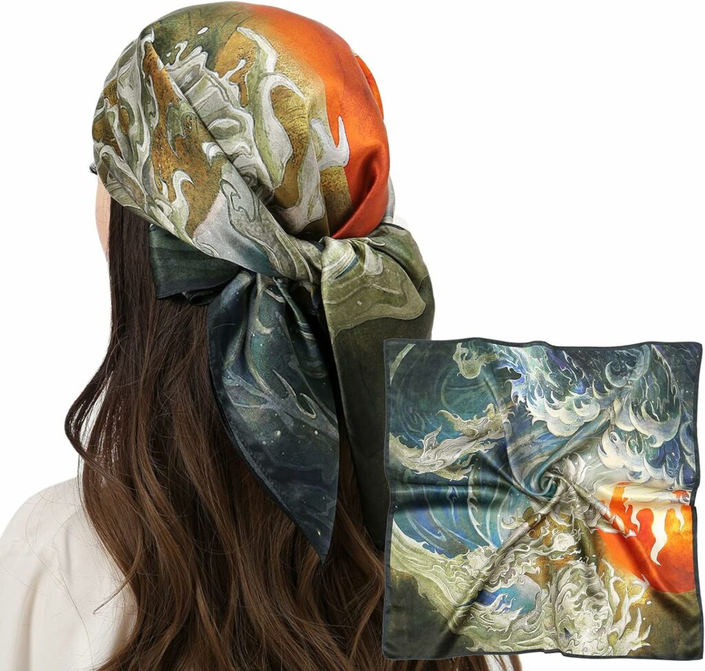 RIIQIICHY 100% Silk Scarf Head Scarf for Women Hair Scarf for Sleeping Hair Wrapping at Night Square Neck Scarves