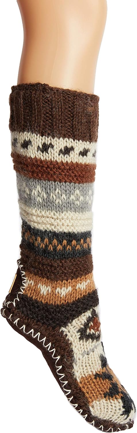 Tibetan Socks Hand Knit Wool Fleece Lined Long Slipper Socks Review