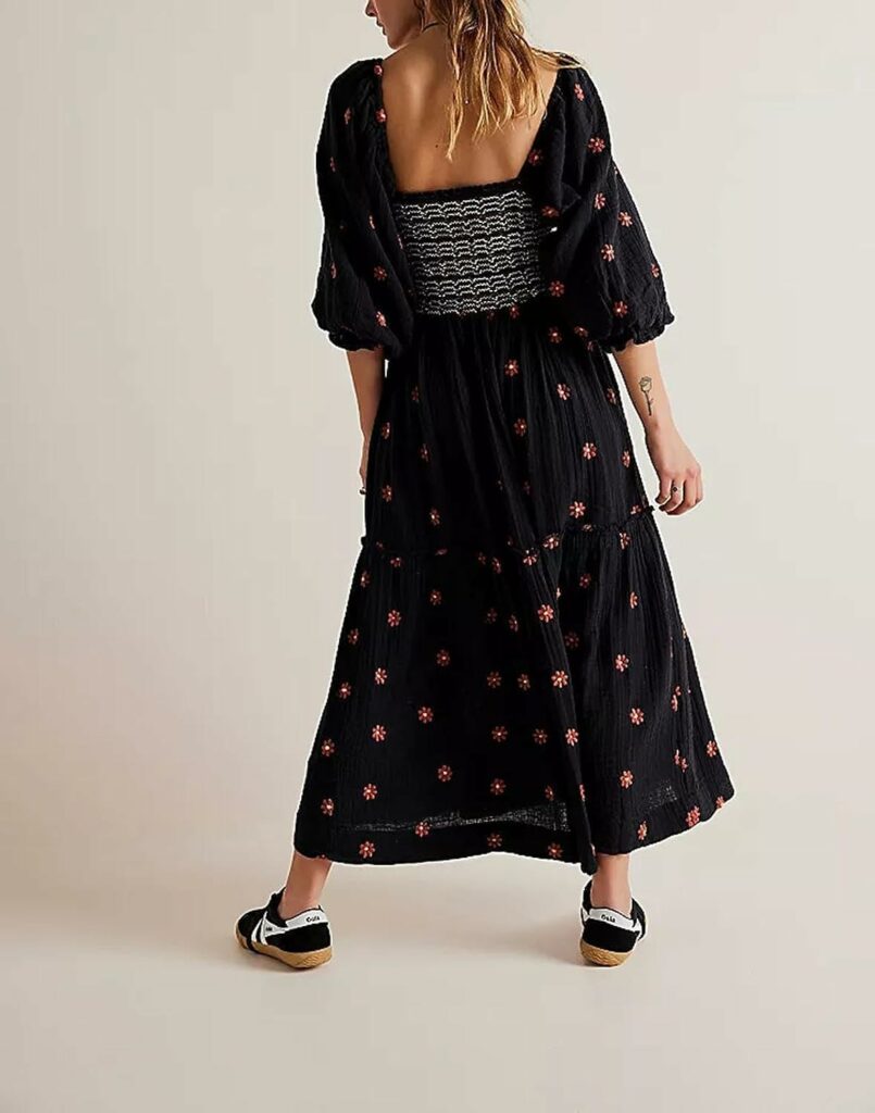 Willow Dance Women Casual Bohemian Floral Dress Square Neck Ruffle Swing A Line Dress Long Sleeve Beach Maxi Dress