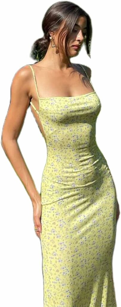 Women Cutout Backless Maxi Dress Sexy Sleeveless Split Cocktail Dresses Bodycon Spaghetti Strap Long Dress Party