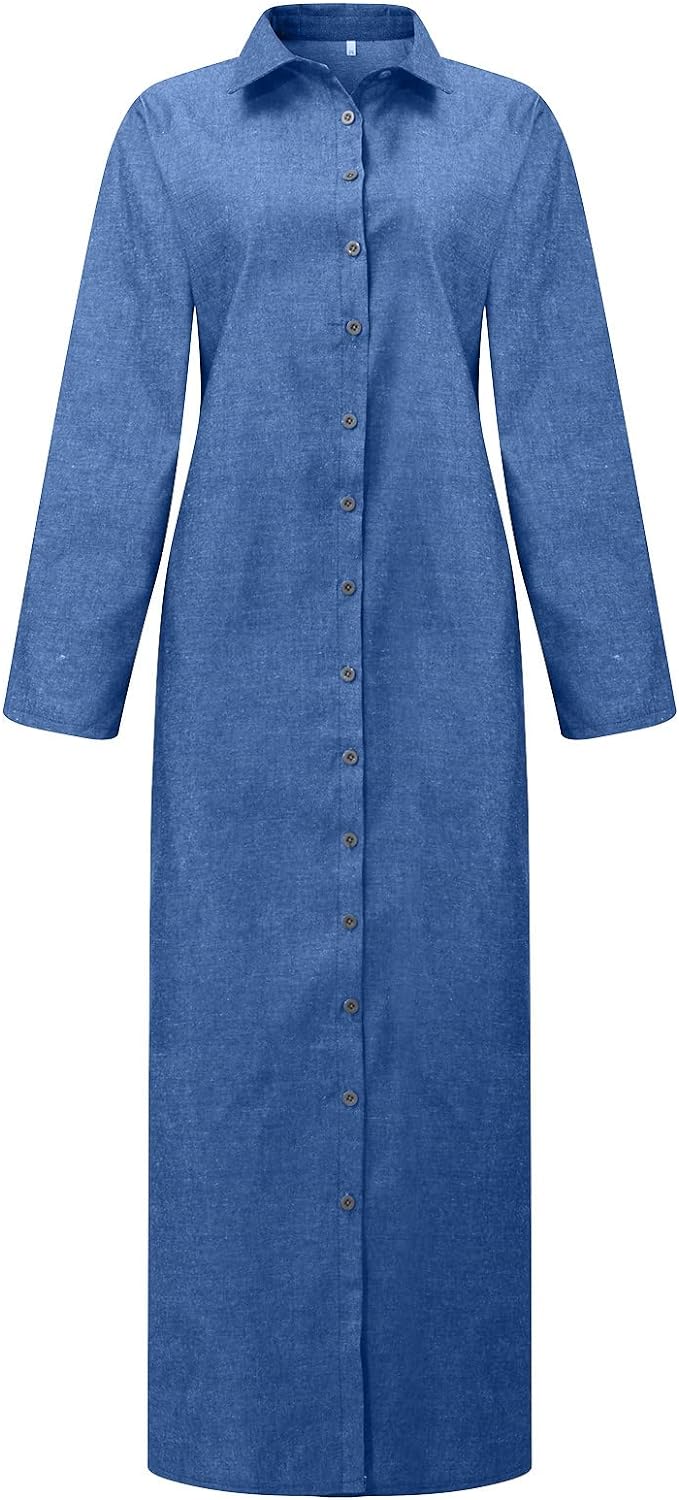 Women’s Casual Dresses Pocket Cotton Shirt Long-Dress Review