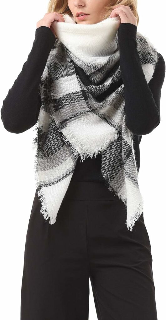 Womens Fall Winter Scarf Classic Tassel Plaid Scarf Warm Soft Chunky Large Blanket Wrap Shawl Scarves