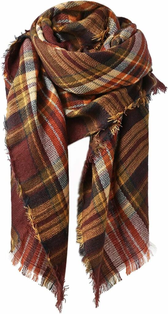 Womens Fall Winter Scarf Classic Tassel Plaid Scarf Warm Soft Chunky Large Blanket Wrap Shawl Scarves