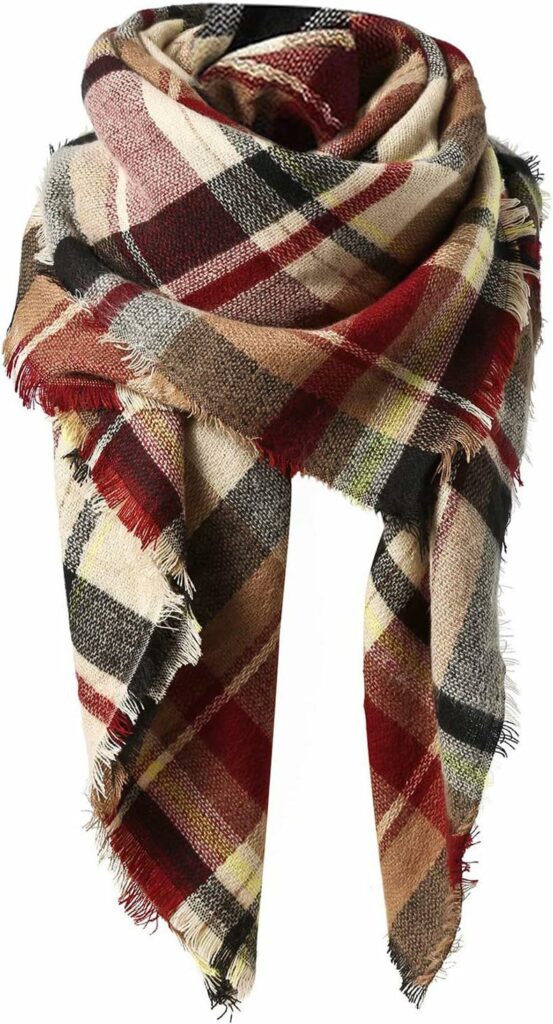 Womens Fall Winter Scarf Classic Tassel Plaid Scarf Warm Soft Chunky Large Blanket Wrap Shawl Scarves