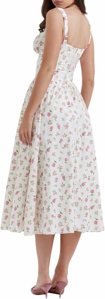 Womens Floral Maxi Dress Cottagecore Dress Summer Vintage Square Neck Split Boho Dress Midi Sundress Vocation